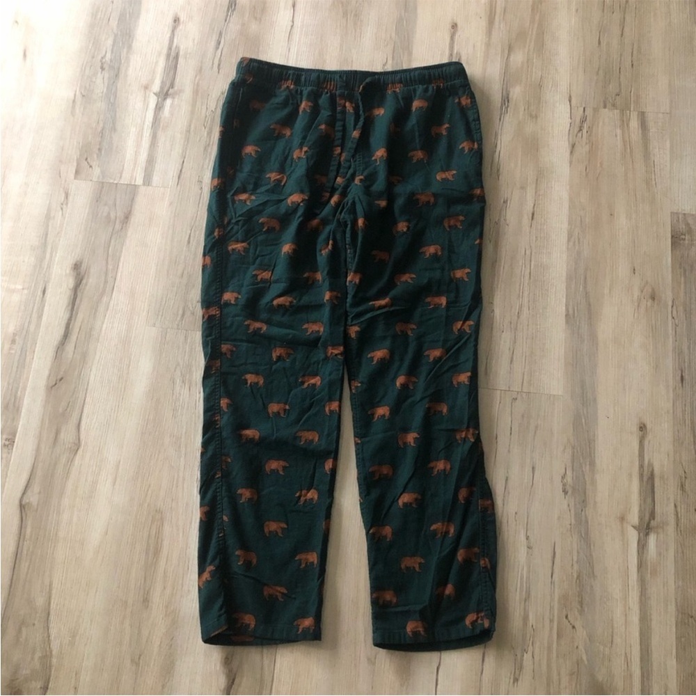 J. Crew Men's Dark Green Joggers with Bear Print Lounge Pajama Pants - Picture 3 of 8